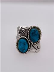 Navajo Double Turquoise Stone Sterling Silver Adjustable Ring